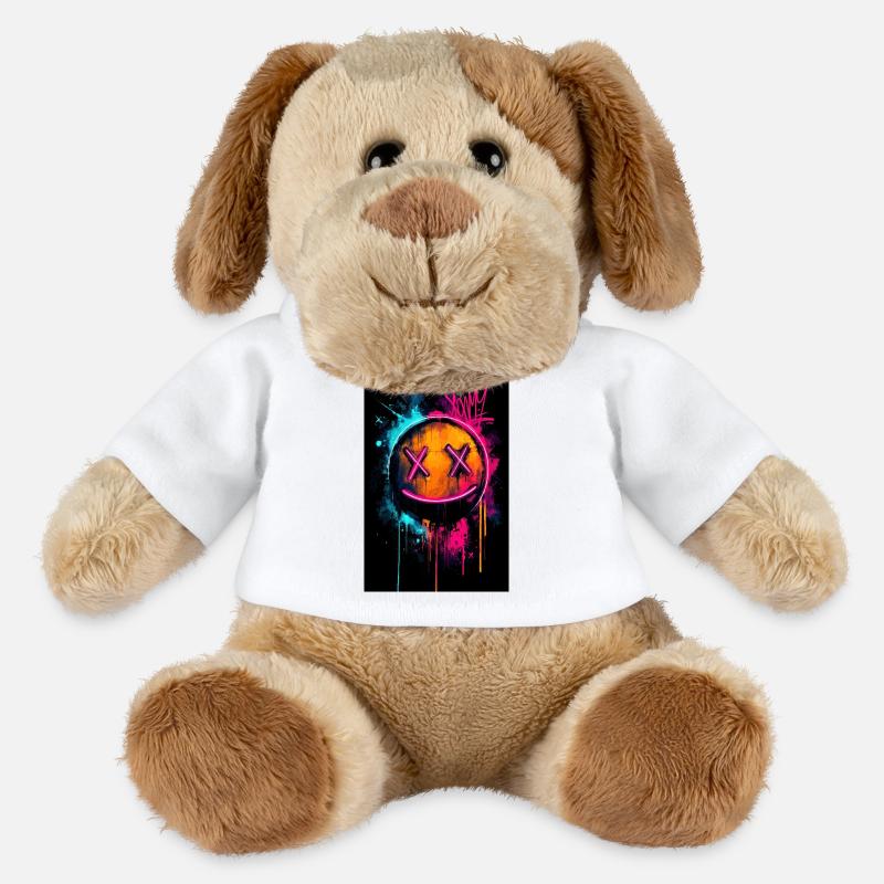 Neon-Graffiti-Smiley mit X-Augen - MiniFeet® Hund Helge - Weiß