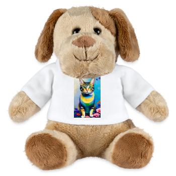 Domestic short haired cat with flowers - MiniFeet® Dog Helge - white - Front