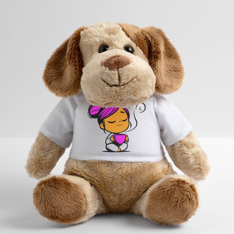 Tassmine enspannt mit einer Tasse Tee oder Kaffee MiniFeet® Hund Helge