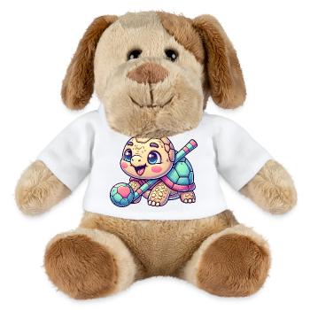 Cute turtle with hockey stick and ball - MiniFeet® Dog Helge - white - Front
