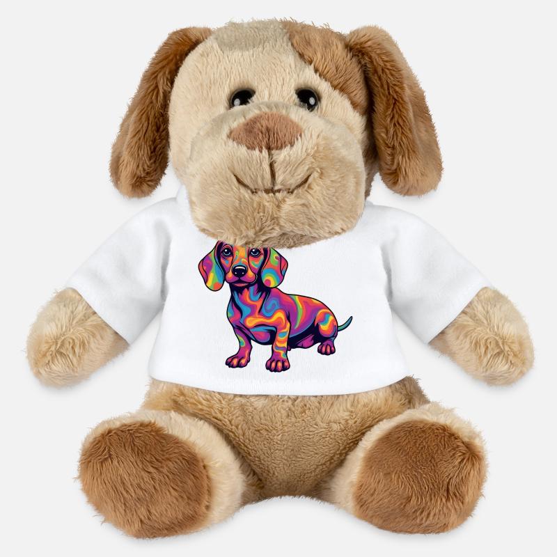 Teckel psychédélique Explosion de couleurs Pop Art - Chien en peluche Helge MiniFeet® - blanc