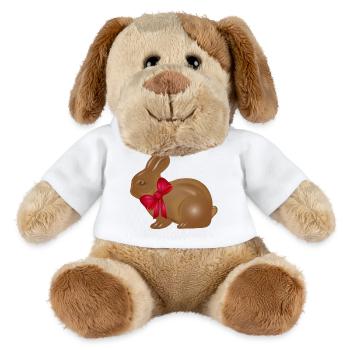 Schokoladen-Osterhase mit roter Schleife Motiv - MiniFeet® Hund Helge - Weiß - Vorne