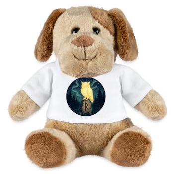 Goldene Eule über Mondfels im Wald - MiniFeet® Hund Helge - Weiß - Vorne