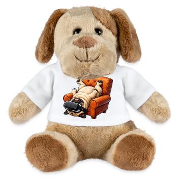 Mops mit VR Brille im Sessel - MiniFeet® Hund Helge - Weiß - Vorne