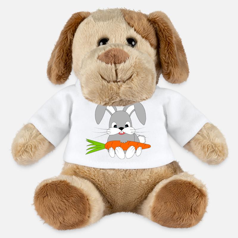 Fröhlicher Hase mit der Möhre - MiniFeet® Hund Helge - Weiß