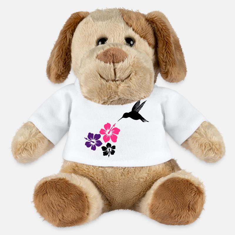Colibri avec des fleurs d'hibiscus - Chien en peluche Helge MiniFeet® - blanc