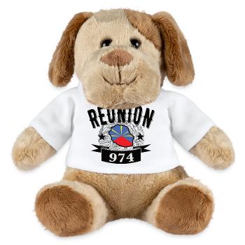 Geschenkidee Flaggenkarte La Réunion 974 - MiniFeet® Hund Helge - Weiß - Vorne