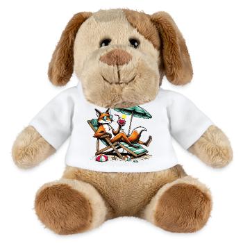 Renard de dessin animé cool sur la plage sur une chaise longue - Chien en peluche Helge MiniFeet® - blanc - Devant