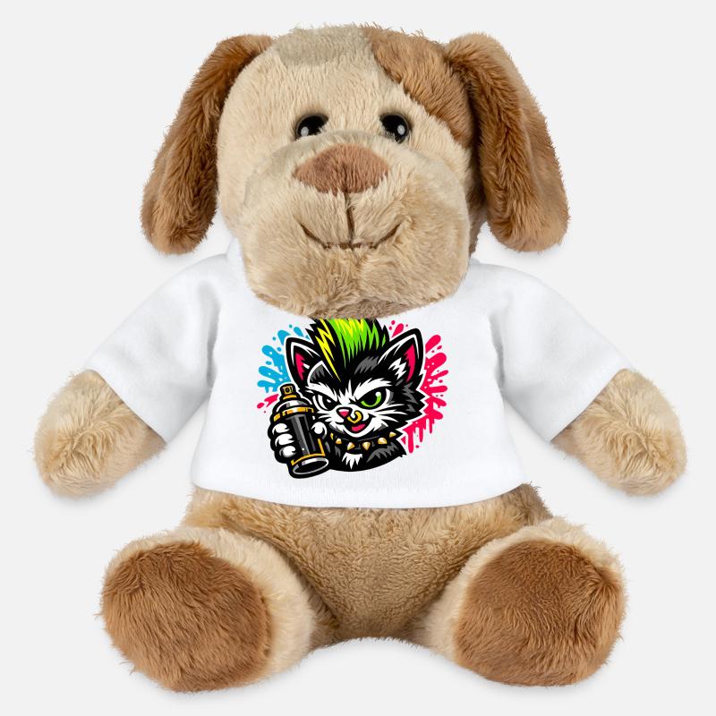 Graffiti Cat Spray Dot - Chien en peluche Helge MiniFeet® - blanc