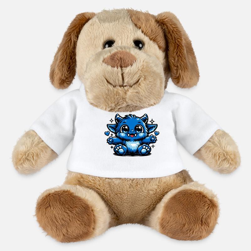 Style de bande dessinée Blue Cuddly Dragon - Chien en peluche Helge MiniFeet® - blanc