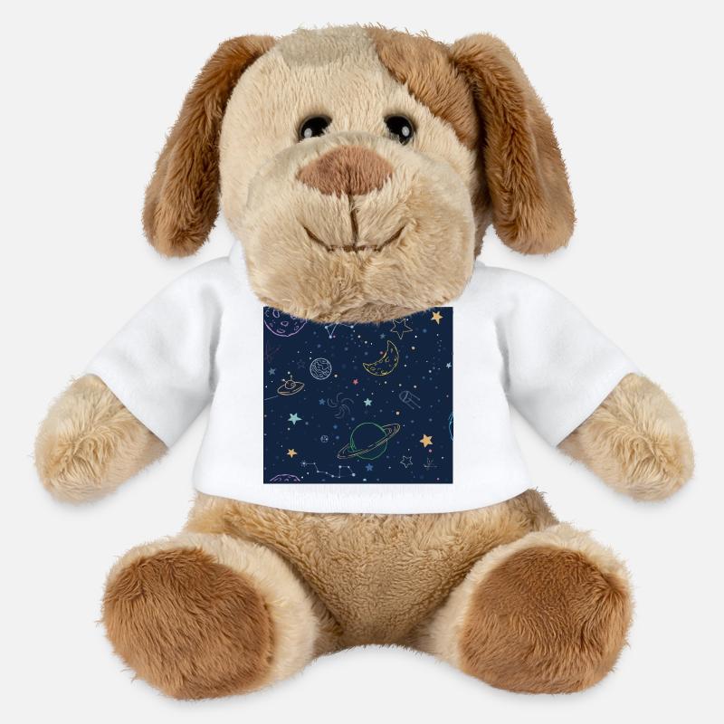 Kosmischer Dschungel mit Planeten und Sternen - MiniFeet® Hund Helge - Weiß