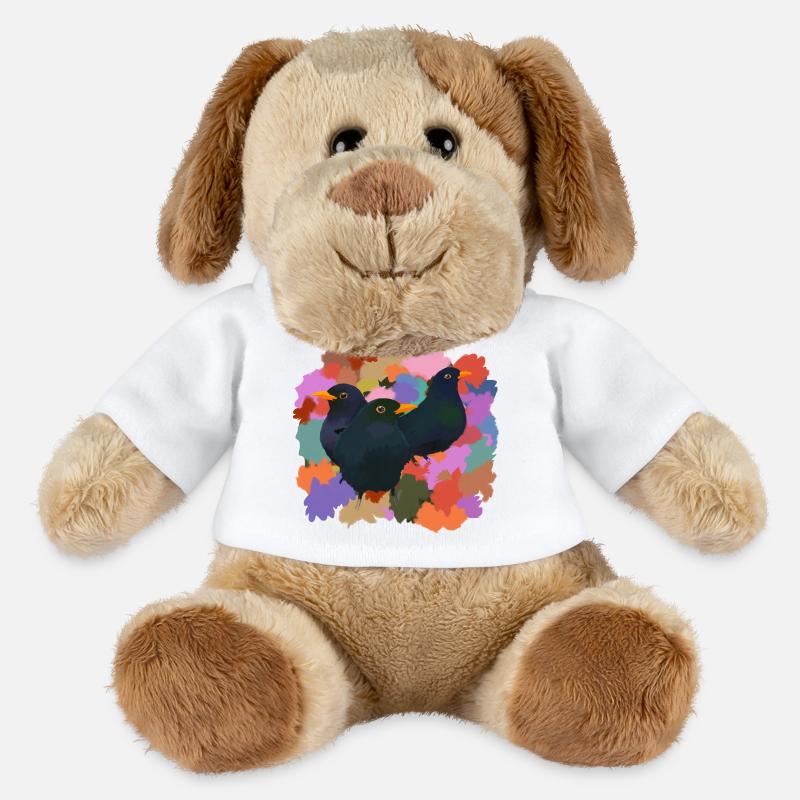Three friendly birds on a beautiful autumn day - MiniFeet® Dog Helge - white