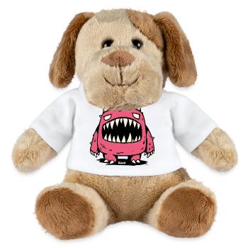 Pinkes Monster mit großen spitzen Zähnen - MiniFeet® Hund Helge - Weiß - Vorne