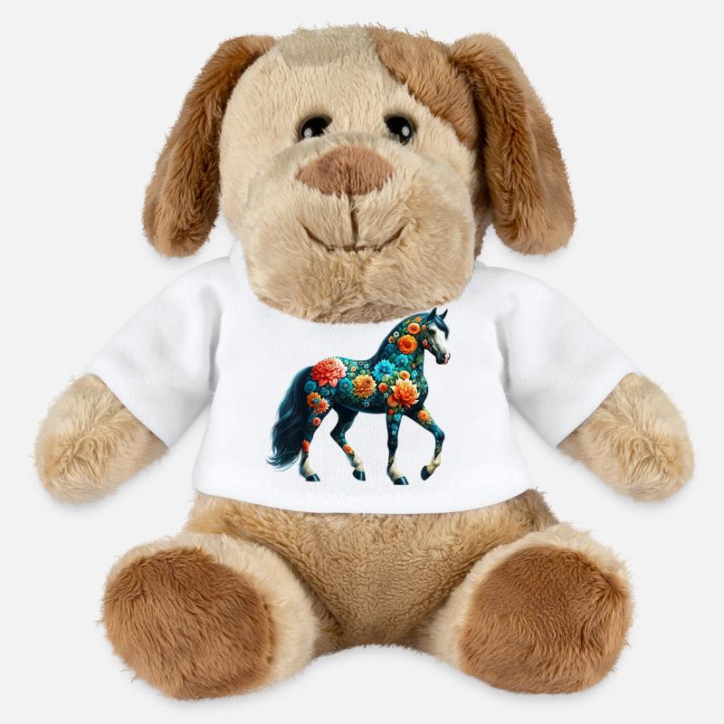 Pferd mit Blumen geschmückt - MiniFeet® Hund Helge - Weiß