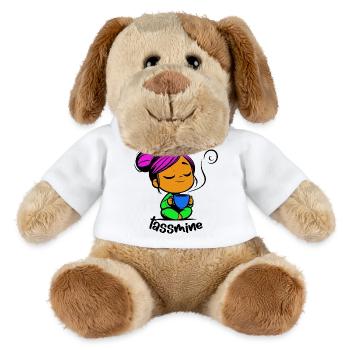 Tassmine enspannt mit einer Tasse Tee oder Kaffee - MiniFeet® Hund Helge - Weiß - Vorne
