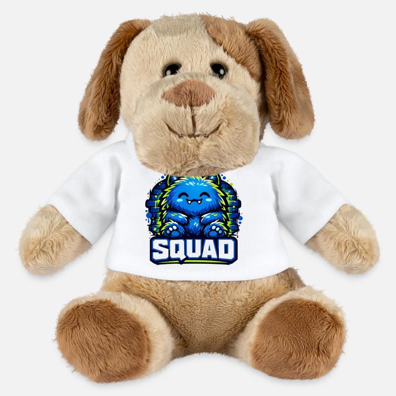 Logo de l’escouade de monstres bleus - Chien en peluche Helge MiniFeet® - blanc