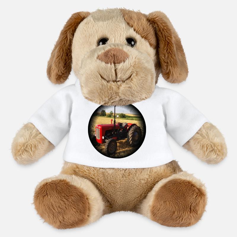 Roter Vintage Traktor Feld - MiniFeet® Hund Helge - Weiß
