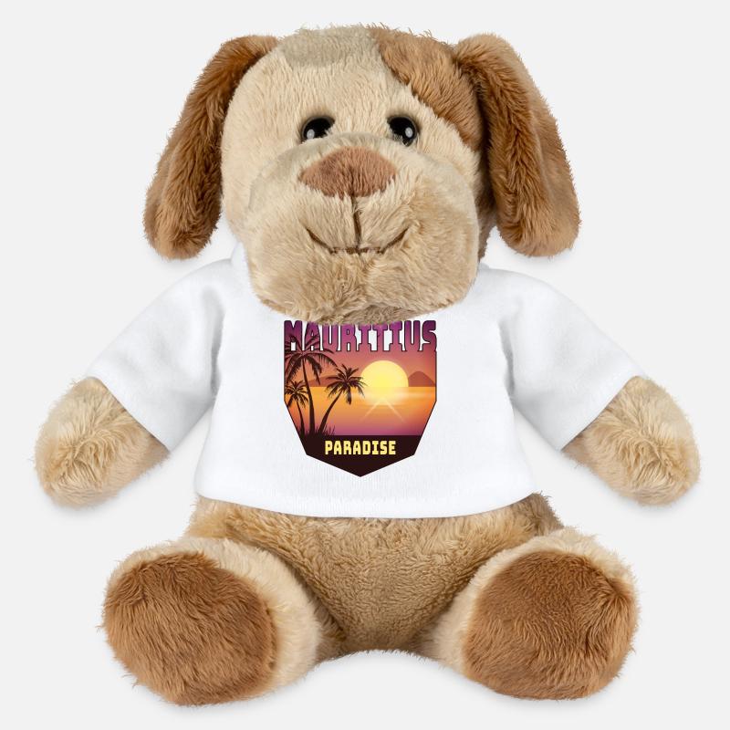 Mauritius Design mit Palmen und Sonne / Geschenk - MiniFeet® Hund Helge - Weiß