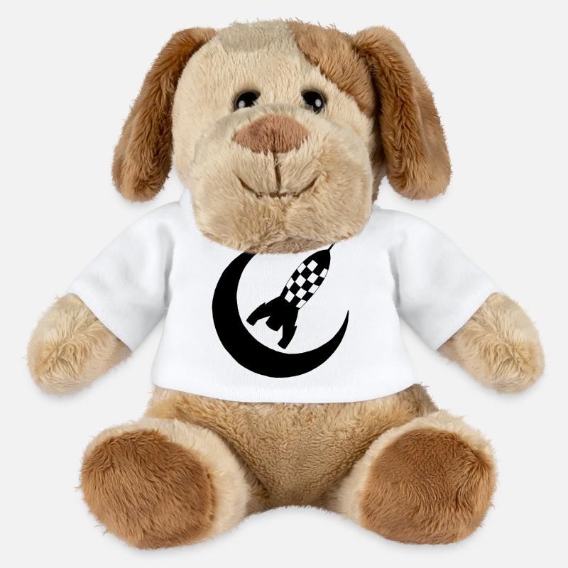 Fusée noire et demi-lune - Chien en peluche Helge MiniFeet® - blanc