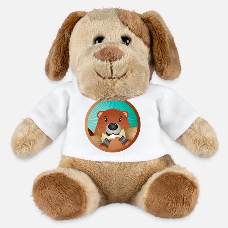 niedliches Nagetier Patch - Biber knabbert am Holz - MiniFeet® Hund Helge - Weiß