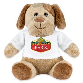 Badge retro, Paris France est ma ville natale - Chien en peluche Helge MiniFeet® - blanc - Devant
