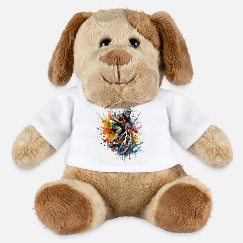 Actionreicher Mountainbiker mit Farbspray-Design - MiniFeet® Hund Helge - Weiß