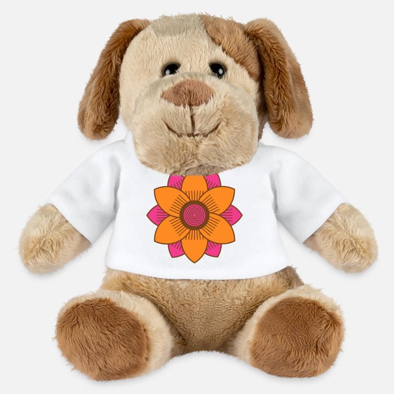 Retro-Stil Rosa und orangefarbene Blume aus der Mitte des Jahrhunderts - MiniFeet® Hund Helge - Weiß