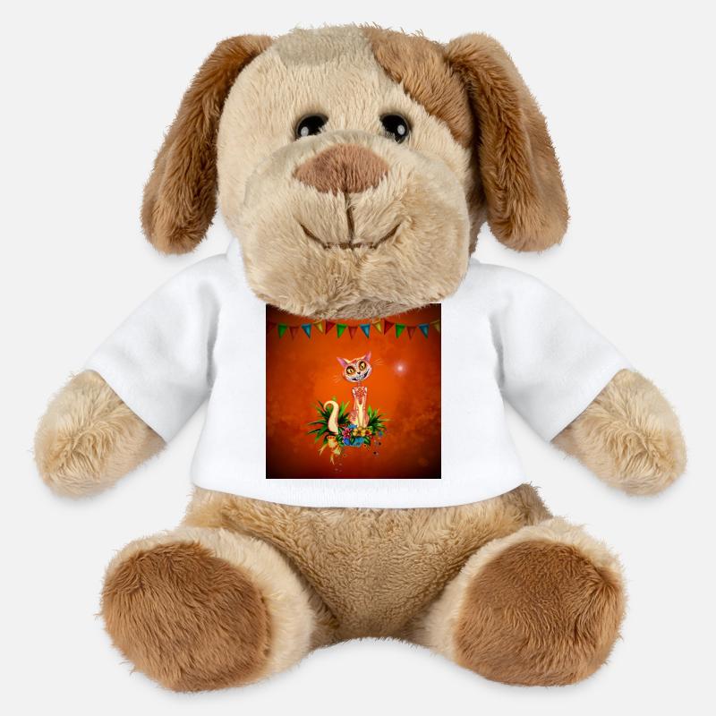 Mignon chat crâne de sucre avec des fleurs - Chien en peluche Helge MiniFeet® - blanc