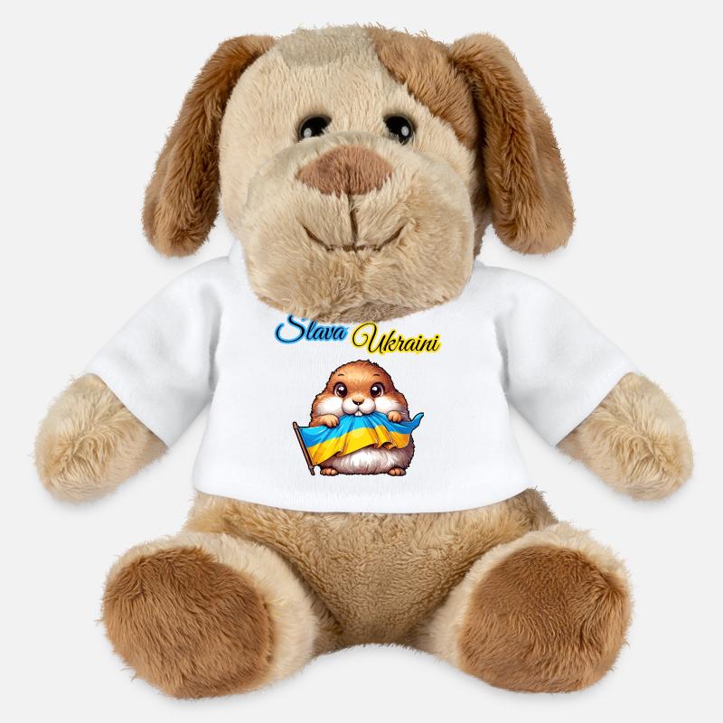 Chien de prairie mignon avec drapeau ukrainien - Chien en peluche Helge MiniFeet® - blanc