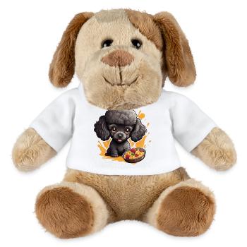 Schwarzer Pudel mit lecker Essen - MiniFeet® Hund Helge - Weiß - Vorne