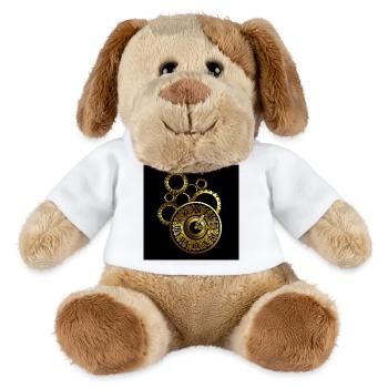 Goldenes Uhrwerk mit Zahnradmotiven - MiniFeet® Hund Helge - Weiß - Vorne