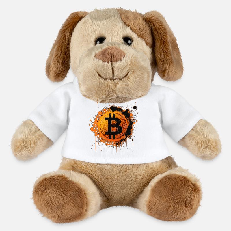 Éclaboussures de Bitcoin Graffiti Orange - Chien en peluche Helge MiniFeet® - blanc