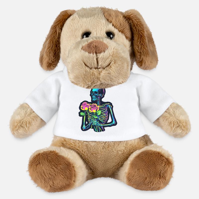 Psychedelic Skeleton with Roses Halloween - MiniFeet® Dog Helge - white