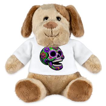 Leuchtender Totenkopf mit Blumenmotiv - MiniFeet® Hund Helge - Weiß - Vorne