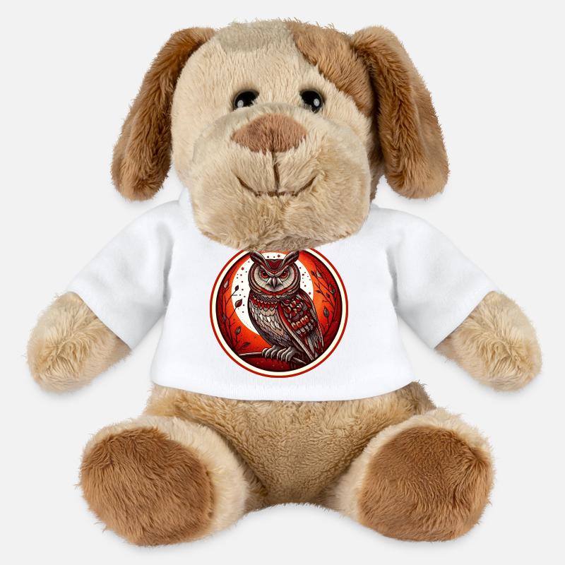 Roter Eulenkreis Emblem - Eule - Nachtvogel - MiniFeet® Hund Helge - Weiß