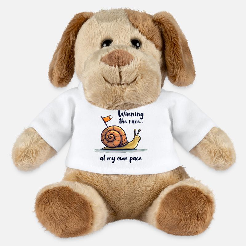 Escargot avec drapeau « Gagner la course » - Chien en peluche Helge MiniFeet® - blanc