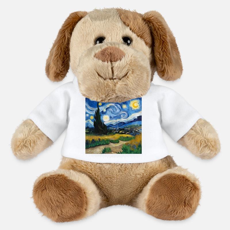 Paysage impressionniste / Impressionist landscape - Chien en peluche Helge MiniFeet® - blanc