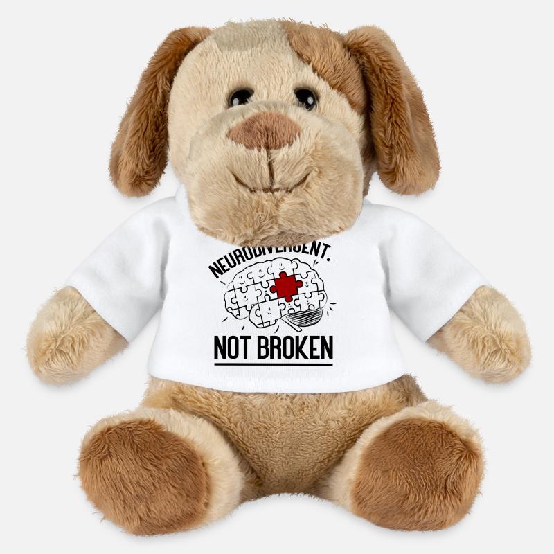 Neurodivergent Not Broken – Strong Mind Statement - Chien en peluche Helge MiniFeet® - blanc