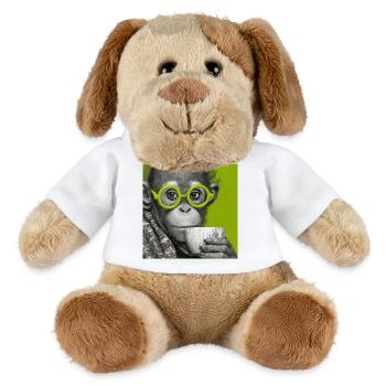 Affe mit Kaffee und Brille in Grün - MiniFeet® Hund Helge - Weiß - Vorne