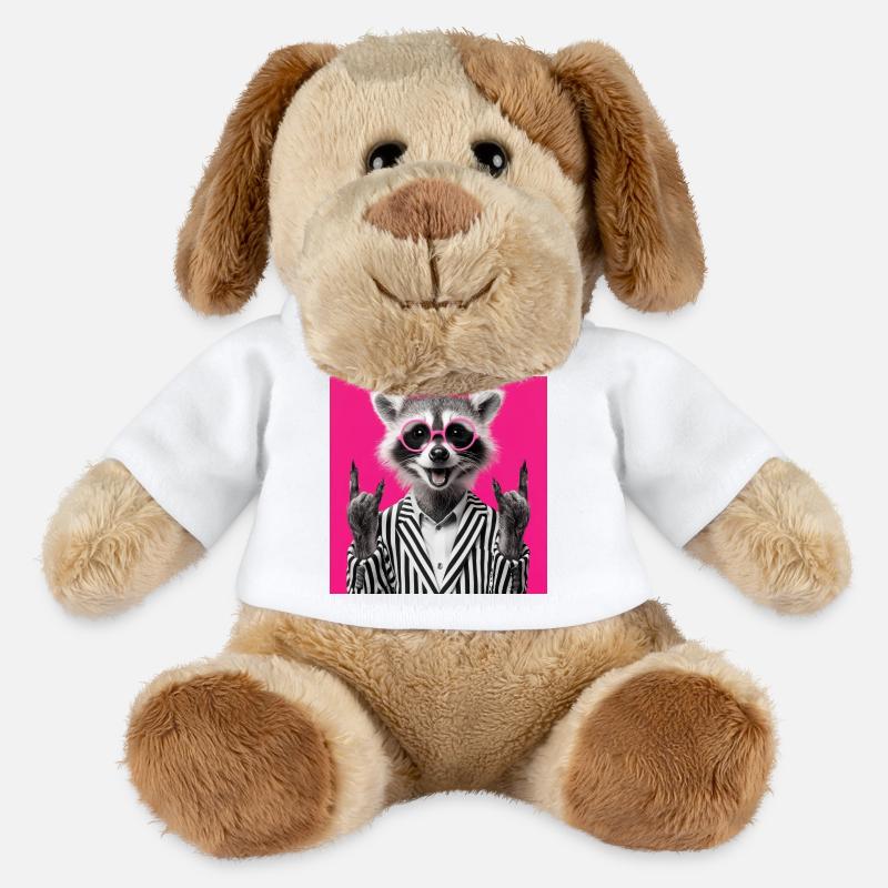 Waschbär mit Doppel Rock Handgeste - MiniFeet® Hund Helge - Weiß