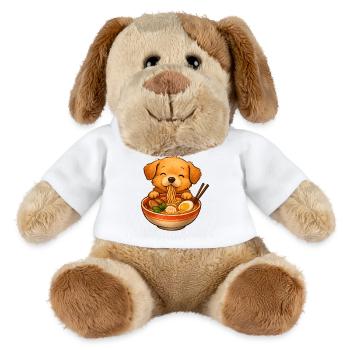 Mignon petit chien mangeant des nouilles ramen dans un bol - Chien en peluche Helge MiniFeet® - blanc - Devant