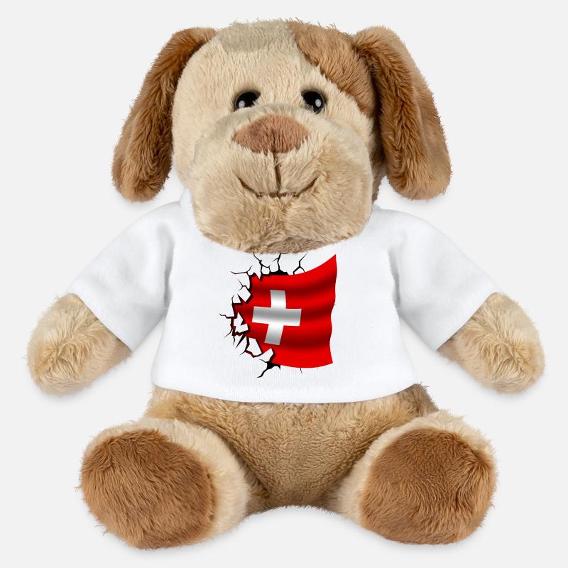 Drapeau de la Suisse - Suisse - Drapeau Broken Design - Chien en peluche Helge MiniFeet® - blanc