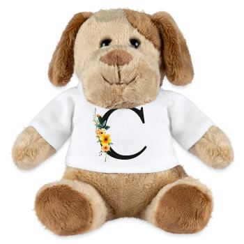 C Monogramme, Floral, Personnalisable - Chien en peluche Helge MiniFeet® - blanc - Devant