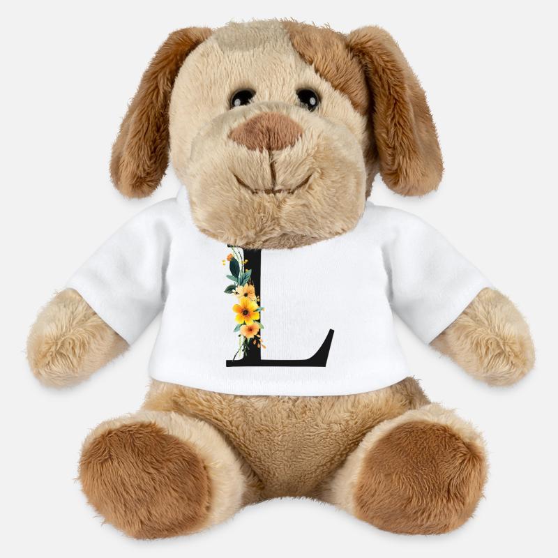 L Monogramm, Floral, personalisierbar - MiniFeet® Hund Helge - Weiß