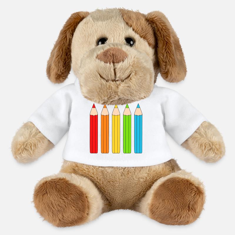 Conception vibrante d’un réseau de crayons de couleur - Chien en peluche Helge MiniFeet® - blanc