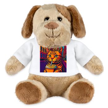 Lebhafte Stadtkatze mit Getränk, liebe Katzen - MiniFeet® Hund Helge - Weiß - Vorne