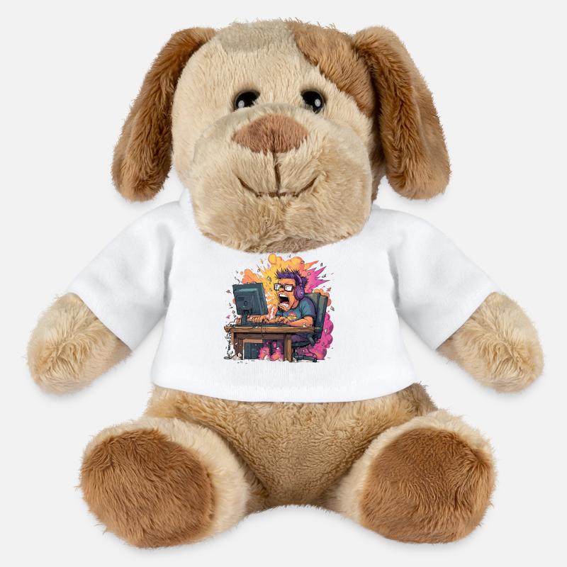 Gaming Rage Explosion – Joueur en mode Rage - Chien en peluche Helge MiniFeet® - blanc