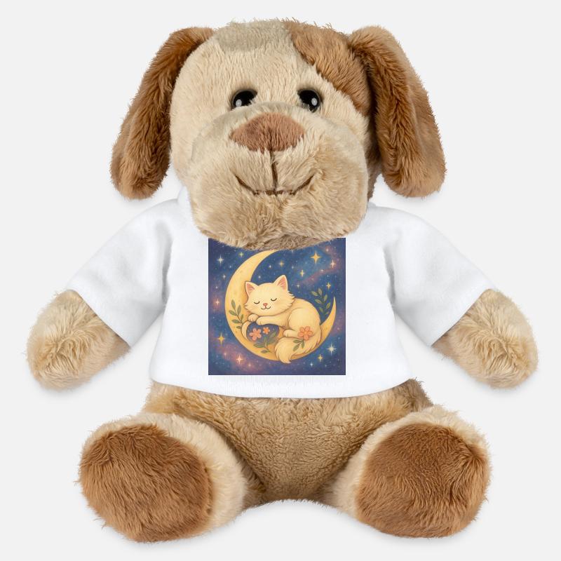 Sleeping cat on moon in starry sky - MiniFeet® Dog Helge - white