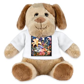 Motif floral en technique de broderie sur bleu foncé - Chien en peluche Helge MiniFeet® - blanc - Devant