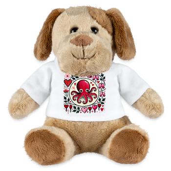 Skurriler roter Oktopus mit Blumenherzen - MiniFeet® Hund Helge - Weiß - Vorne